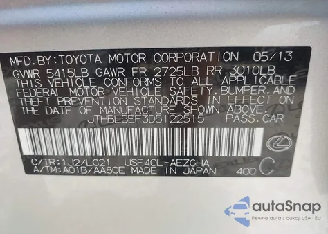 2013 Lexus Ls 460 из США, поврежденный, VIN JTHBL5EF3D5122515